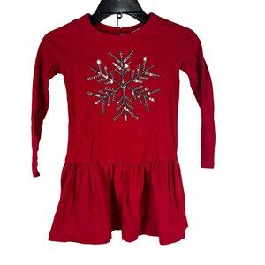 Gymboree Girls Red Sequin Snowflake Cotton Long Sleeve Dress Size 7